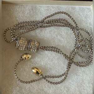 NWOT Lariat Necklace with Silver, Gold Tones and Rhinestones